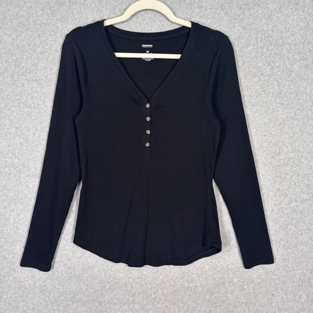 Sonoma Ribbed Henley Top Medium Black Base Layer Y2K 2000s Twilight Bella Swan